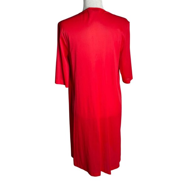 Vintage 80s Vassarette Red Nylon Button-Front Robe Nightgown Embroidered Collar - Picture 4 of 6